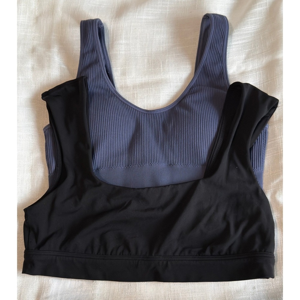 Aerie Sports Bra Bundle Black OFFLINE Goals & Blue Ribbed Seamless Bralettes L